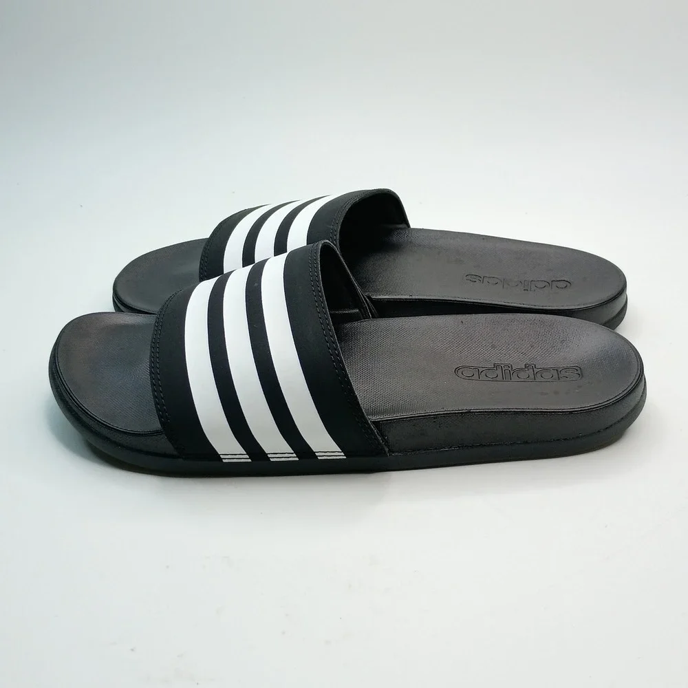 Adidas Adilette Comfort Slides Men Size 8 Black White JS4313 Sportswear